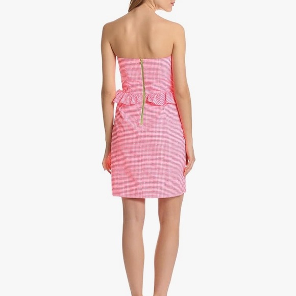 LILLY PULITZER Lowe Dress pink gingham size 4 strapless - Picture 2 of 6